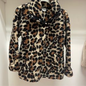 J. Crew Leopard Snap-Collar Sherpa Fleece Pullover